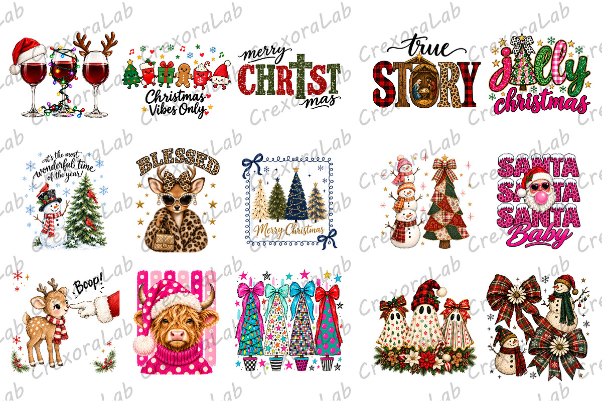 Christmas TShirt Design Bundle PNG, a Seasonal Illustration by CrexoraLab (Photo 2 of 3)
