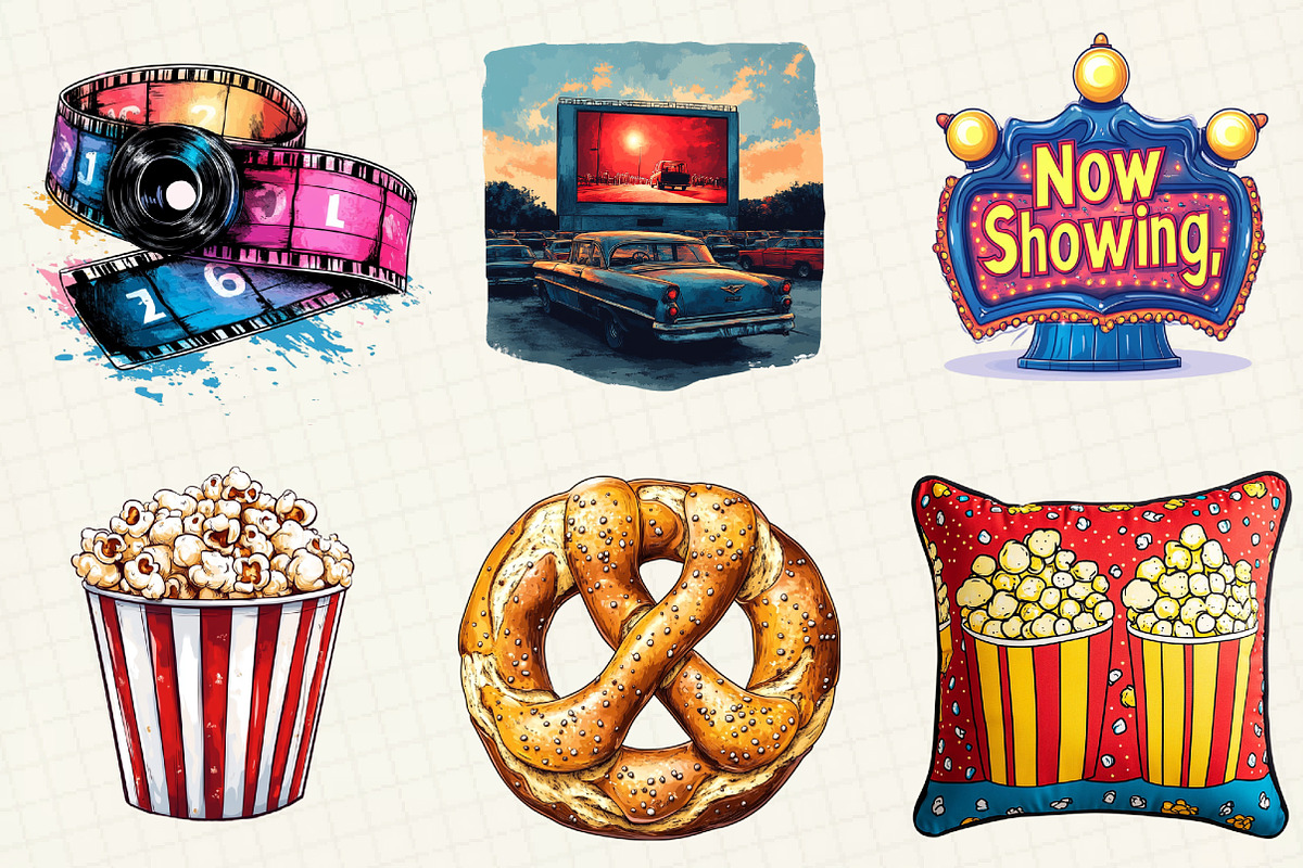 Watercolor Movie Night Clipart, an Illustration by OK Design (Photo 5 of 5)