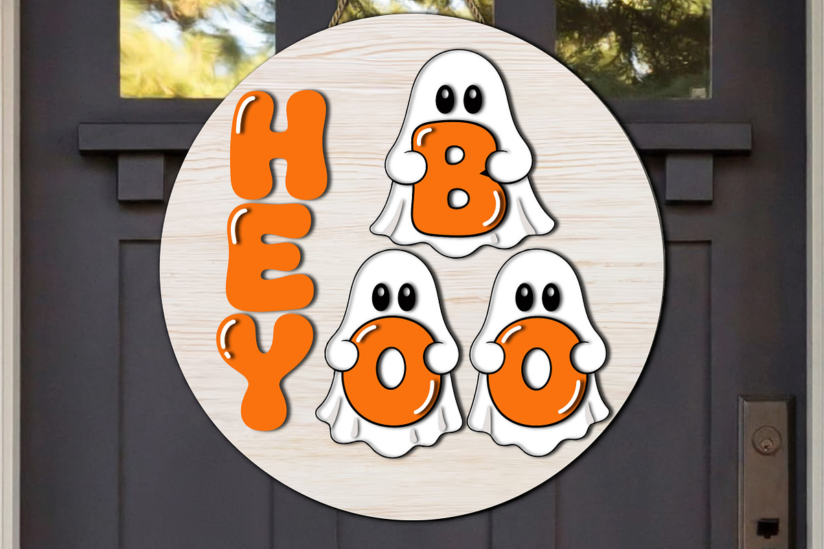 Hey Boo Halloween Ghost Round Sign, an Object Graphic by OK Design (Photo 2 of 3)