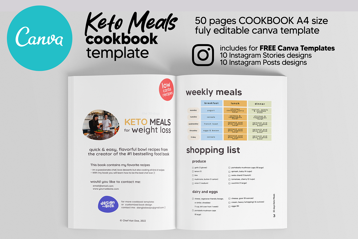 Canva Keto Recipes Cookbook Template, a Magazine Template by DeLaGranSiete (Photo 2 of 11)