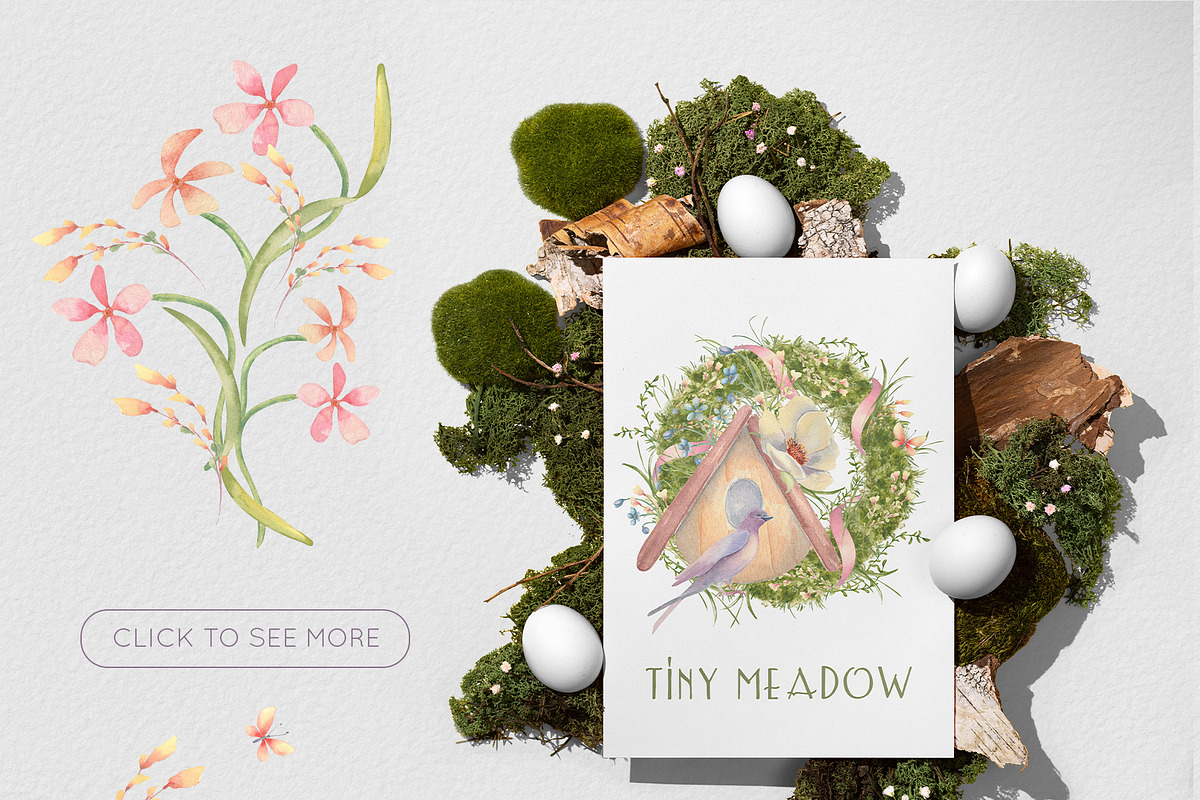 Birds and flowers watercolor clipart, a Decorative Illustration by Kate Lanbina (Photo 6 of 15)