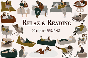 Reading & Resting People Clipart