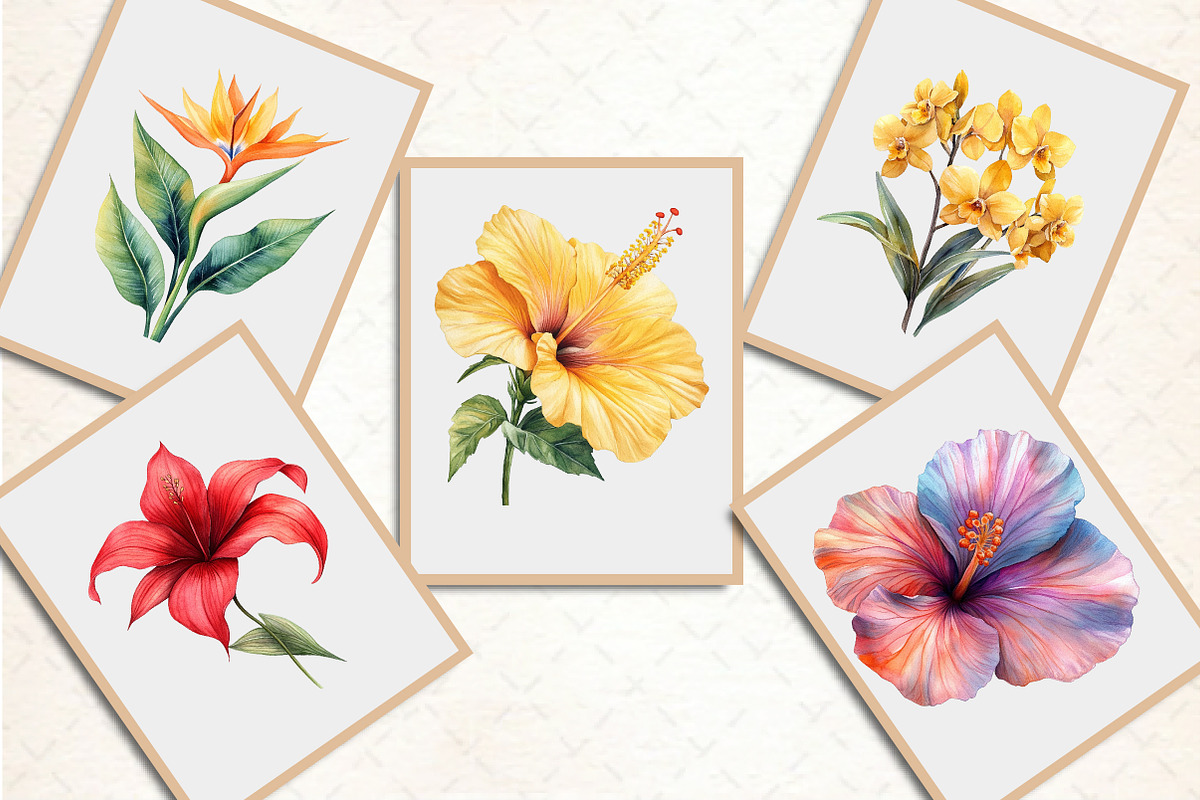 Watercolor Tropical Flowers Clipart, a Seasonal Illustration by Rose Art (Photo 6 of 6)