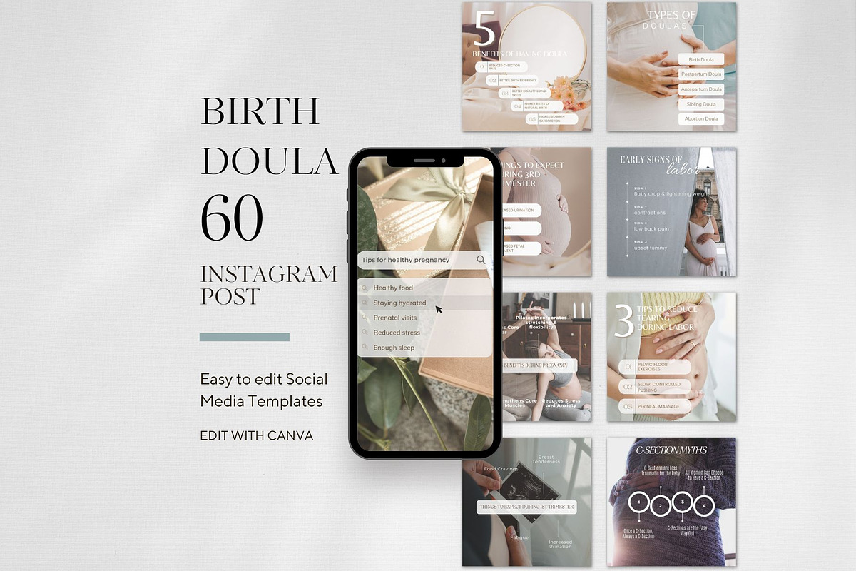 Doula Instagram Post Template, a Social Media Template by CreativeTempHub (Photo 1 of 8)