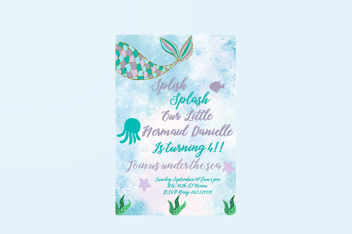 Mermaid Invitation, an Invitation Template by mpcprintables (Photo 2 of 3)