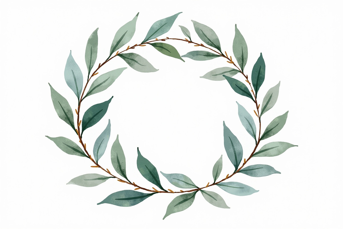 Green Watercolor Leaf Wreaths, an Illustration by Amazin_art (Photo 3 of 10)