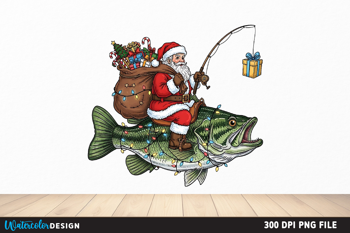 Fishing Santa PNG, an Illustration by Watercolor design (Photo 3 of 6)