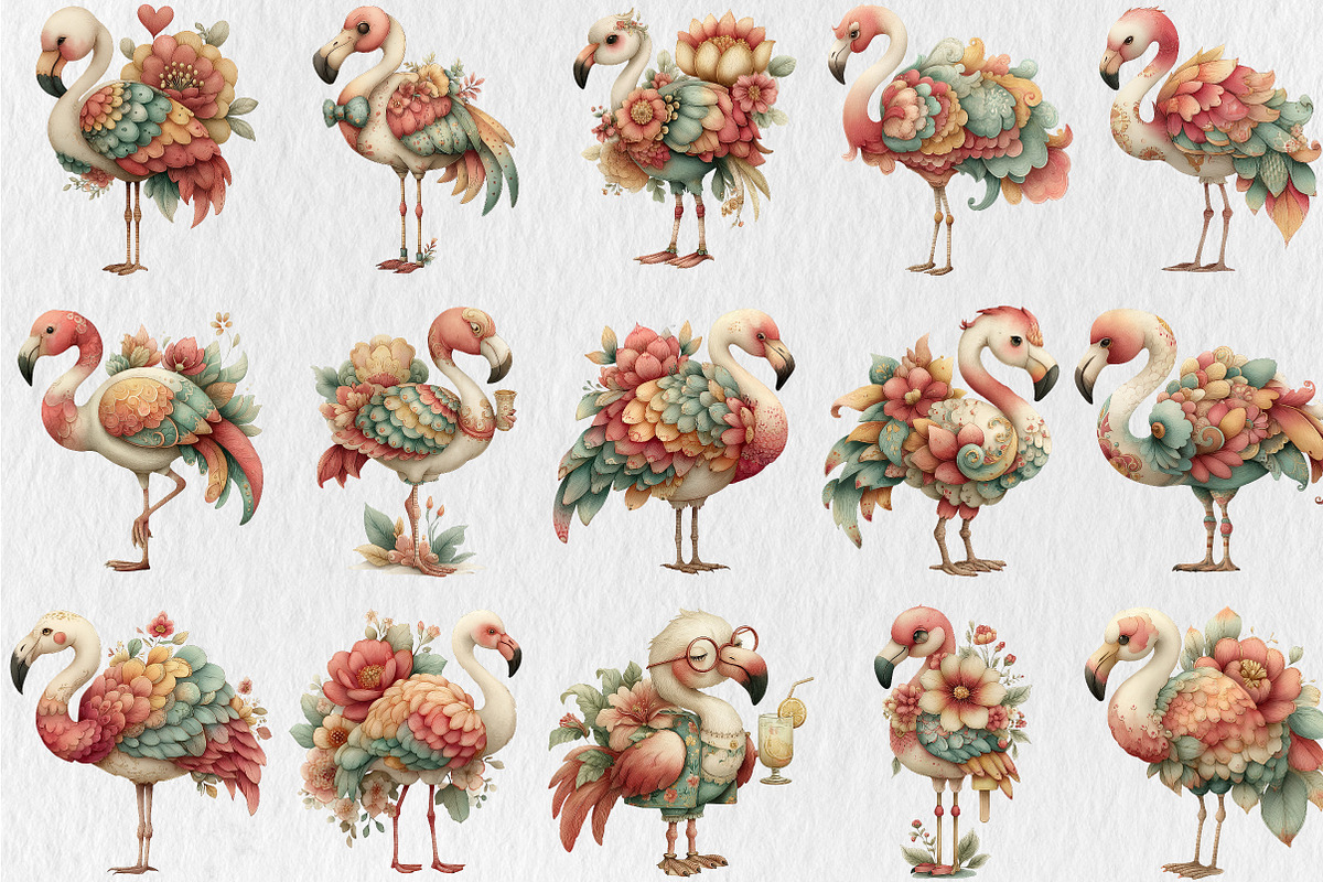 Whimsical Summer Flamingo Clipart, a Seasonal Illustration by Rose Art (Photo 2 of 7)