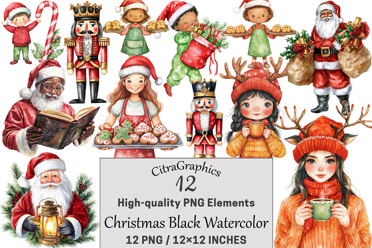 Christmas Black Watercolor PNG, a Seasonal Illustration by CitraGraphics (Photo 1 of 3)