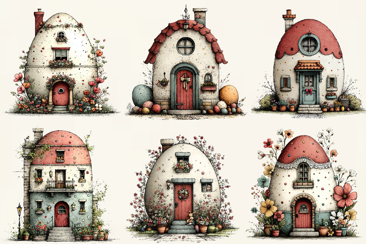 Watercolor Easter Egg House Clipart, an Illustration by DreamCafeArt (Photo 2 of 6)
