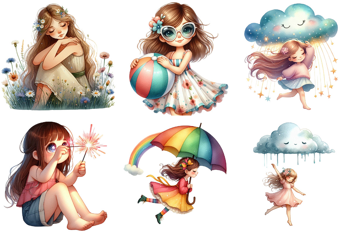 Whimsical Summer Girl Clipart, an Illustration by Pixels.Craft (Photo 6 of 9)