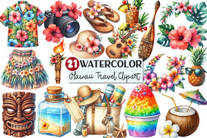 Watercolor Hawaii Travel Clipart, an Illustration by Rose Art