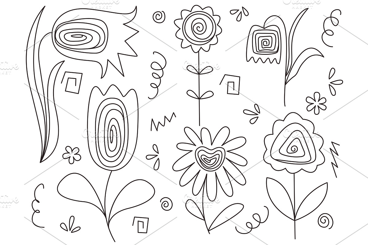 Strange flowers in doodle sketch, an Object Illustration by Tati_Kli