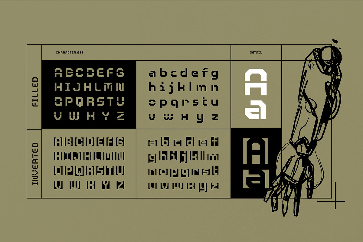 Bitverno - Experimental Sci-fi Font, a Sans Serif Font by Drizy (Photo 4 of 9)