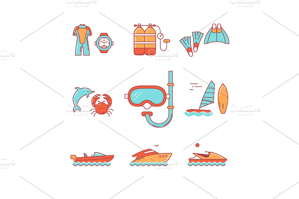 Diving and freediving equipment, an Outline Icon by Iconicbestiary