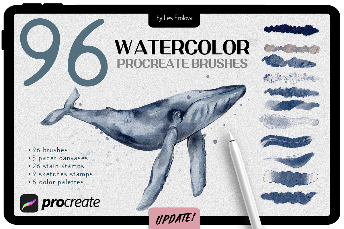 BUNDLE Watercolor Procreate Brushes, a Brush Add-On by Les Frolova (Photo 1 of 17)