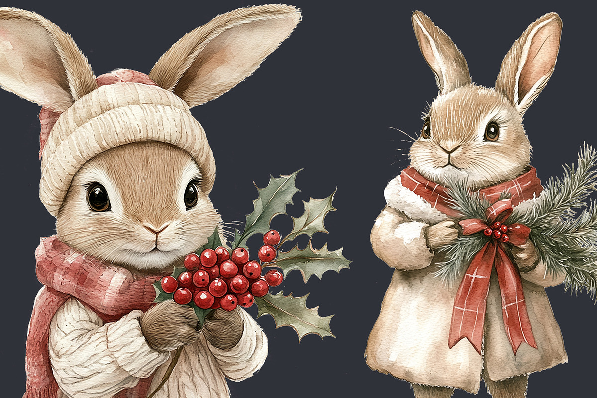 Christmas Hare Clipart 36 PNG, a Seasonal Illustration by EleSArtDesign (Photo 4 of 4)
