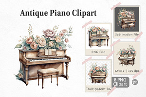 Antique Piano Clipart, a Graphic by Artnoy