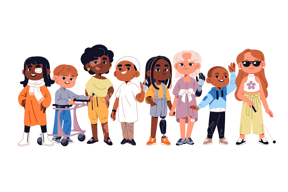 Diverse kids with disabilities set, a Person Illustration by PaperTrident (Photo 9 of 10)