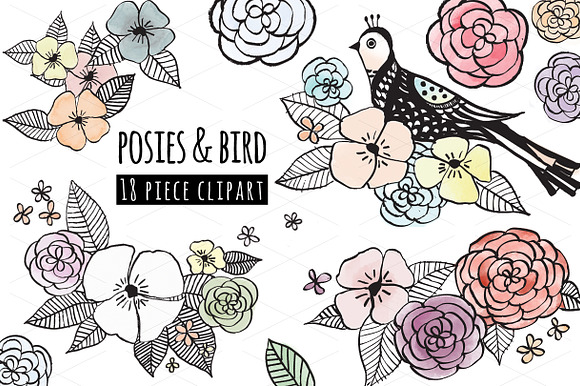 Posies & bird, flower clipart bundle preview 2