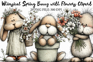 Whimsical Spring Bunny with Flowers, an Illustration by Libby Wishes