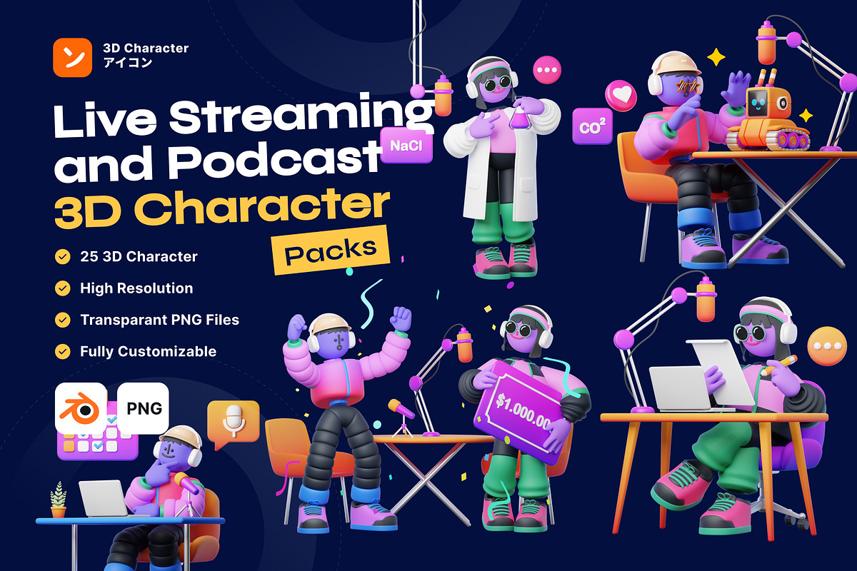 Live Streaming, Podcast 3D Character, a Characters & Person 3D Model by orenjidesign (Photo 1 of 8)