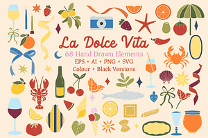 Italian Summer Retro Linocut Clipart