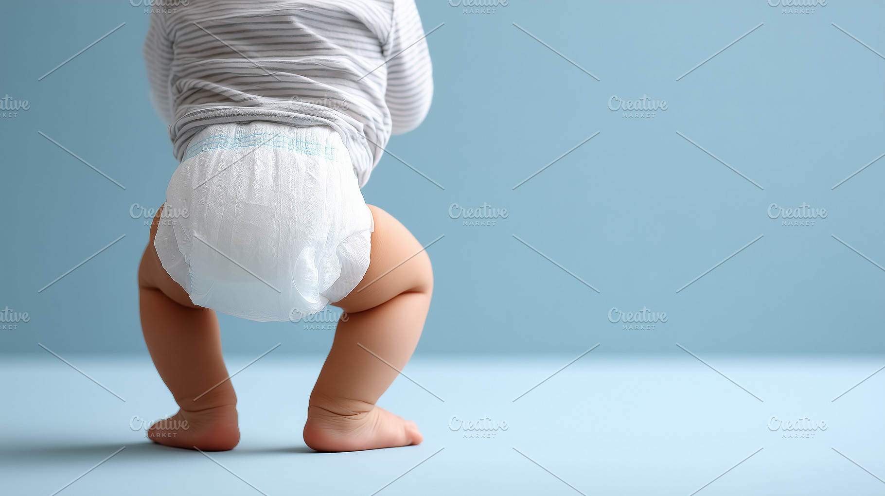 Baby in a striped shirt and diaper, a Person Photo by MistyDay