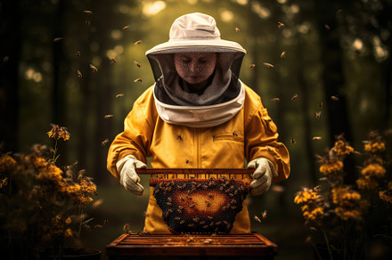 Beekeeper in yellow uniform and hat, a Photo by Iftikhar Alam