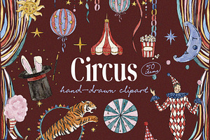 Vintage Watercolor Circus Clipart, an Object Illustration by Teresa Art Store