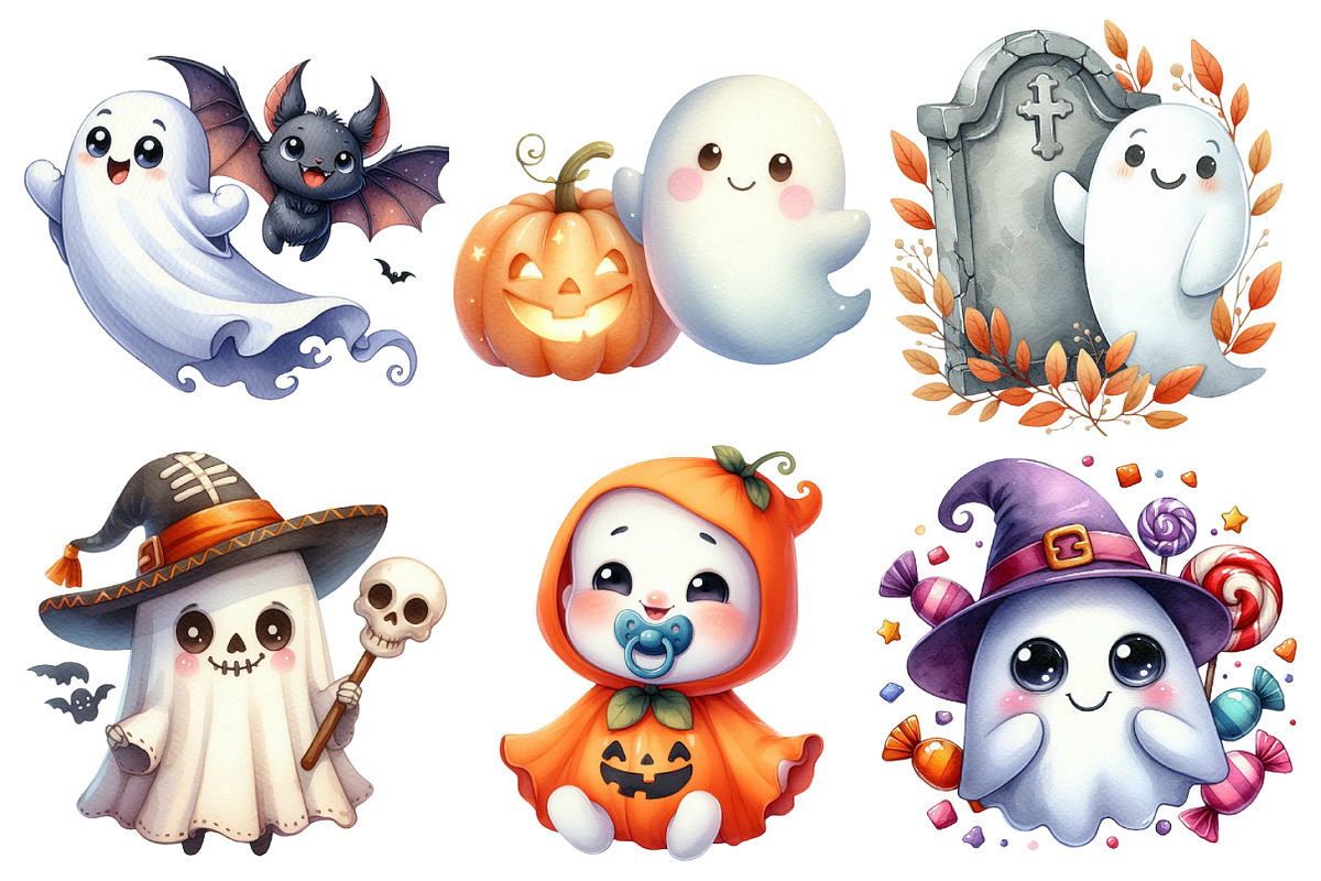 Cute Ghost Halloween Clipart, an Illustration by Pixels.Craft (Photo 2 of 7)