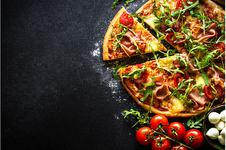 Traditional italian pizza with ham, a Food & Drink Photo by Nadia-nb