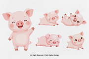 15 Bundle Watercolor Cute Pig Pink, an Animal Illustration by Morspective (Thumbnail 6 of 8)