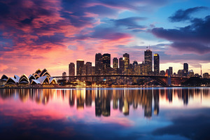 Sydney city skyline at sunset with r, a Photo by Iftikhar Alam