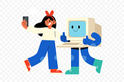 Girl Selfie with Robot Illustration, a Technology Illustration by Partikusi Design (Thumbnail 3 of 3)