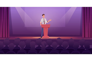 Business speaker. Male standing on, a Person Illustration by Onyx