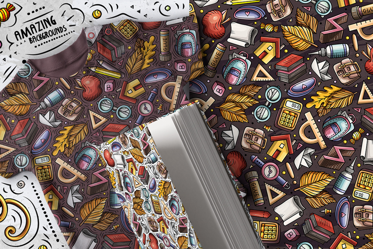 7 School Cartoon Seamless Patterns, a Pattern Graphic by BALABOLKA (Photo 8 of 8)