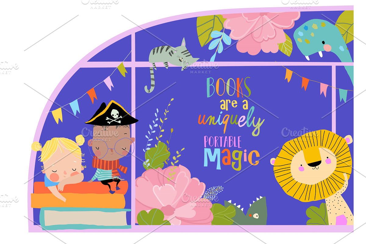 Cute Cartoon Children sitting on, an Education Illustration by Maria Starus