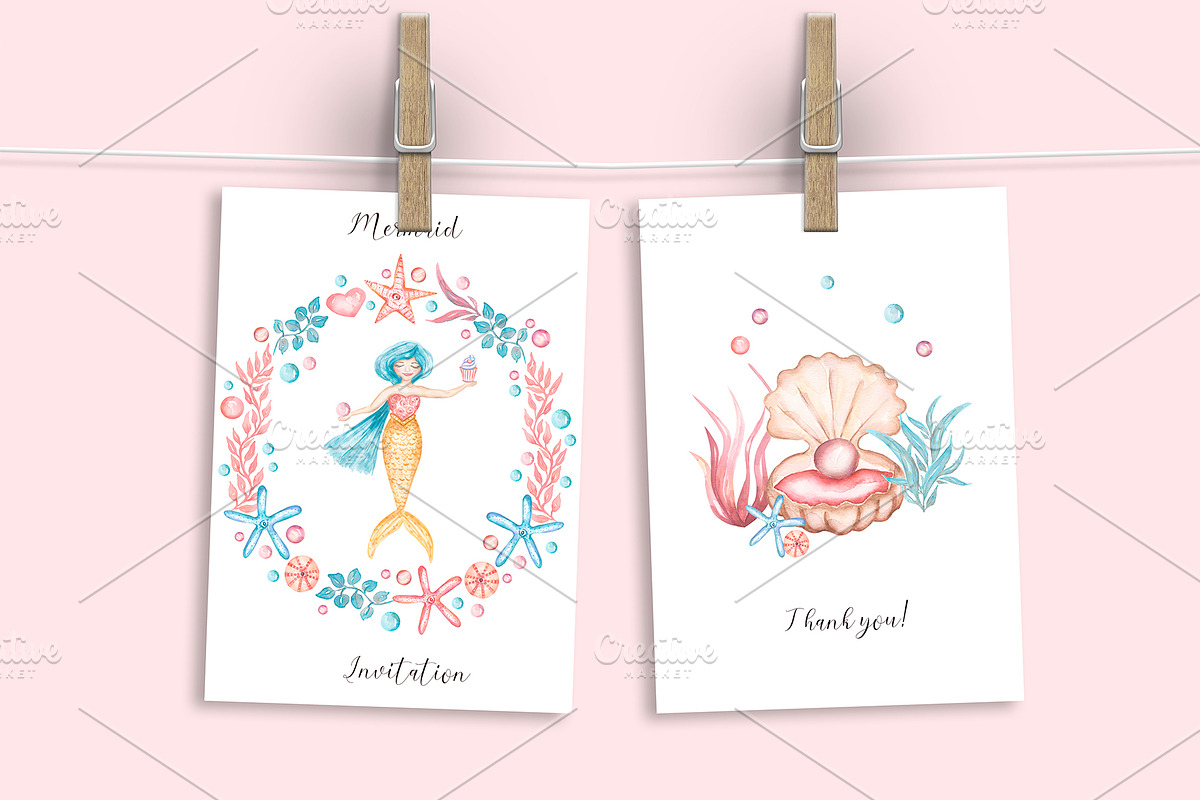 Watercolor Mermaid Collection, an Animal Illustration by MayaNavits (Photo 15 of 15)