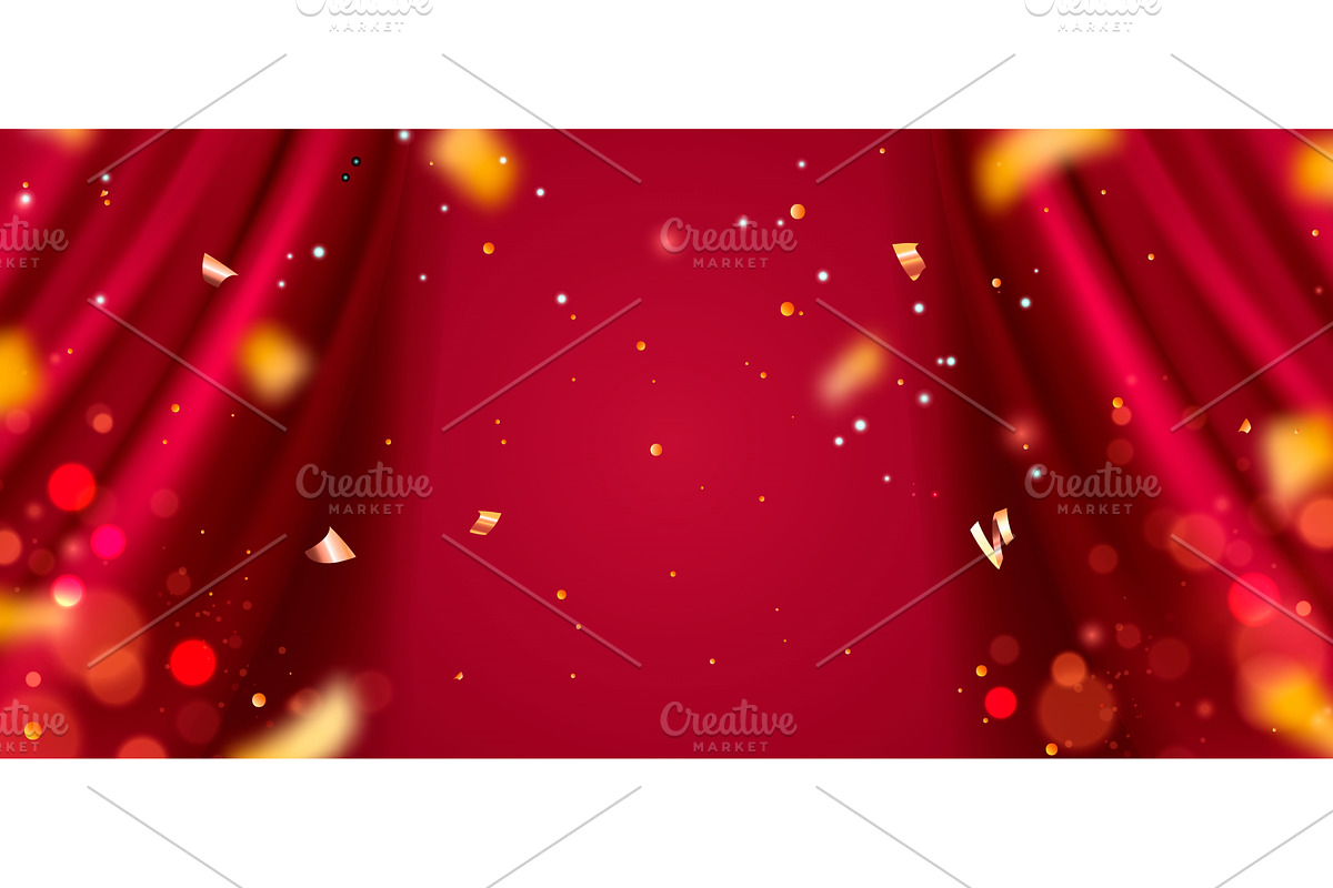 Opened red velvet curtain with, an Illustration by art PVP - market