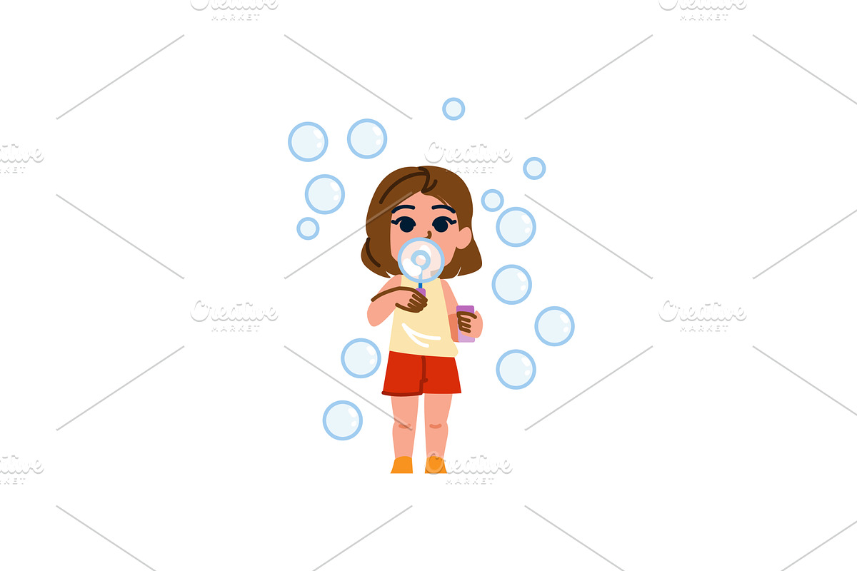 Little girl blowing soap bubbles, a Sport Illustration by pikepicture