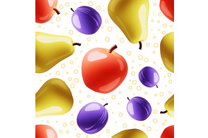 Cartoon 3d fruits seamless pattern, a Food Illustration by YummyBuum