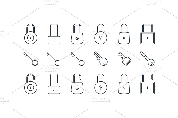 Line Lock And Key Icons