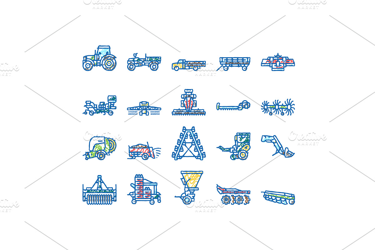 Farm Equipment And Transport Icons, an Object Illustration by pikepicture