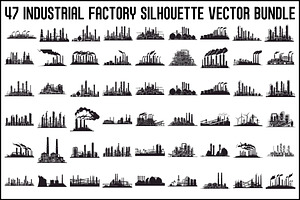 Industrial Factory Silhouette Bundle, an Illustration by Designs_River
