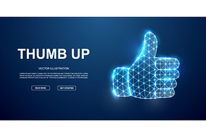 Digital thumbs up hand in glowing, a Technology Illustration by GraphiShop