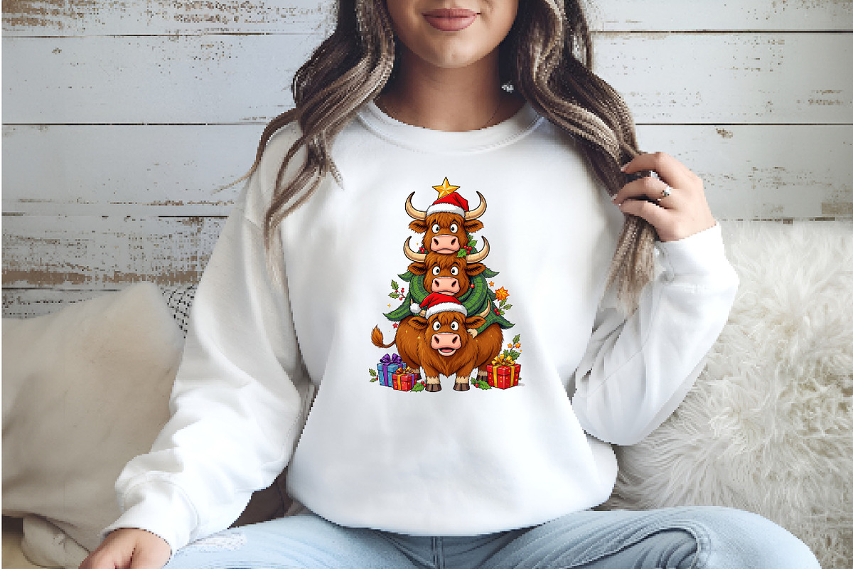 Highland Cow Christmas Trees Png, an Illustration by Watercolor design (Photo 6 of 6)