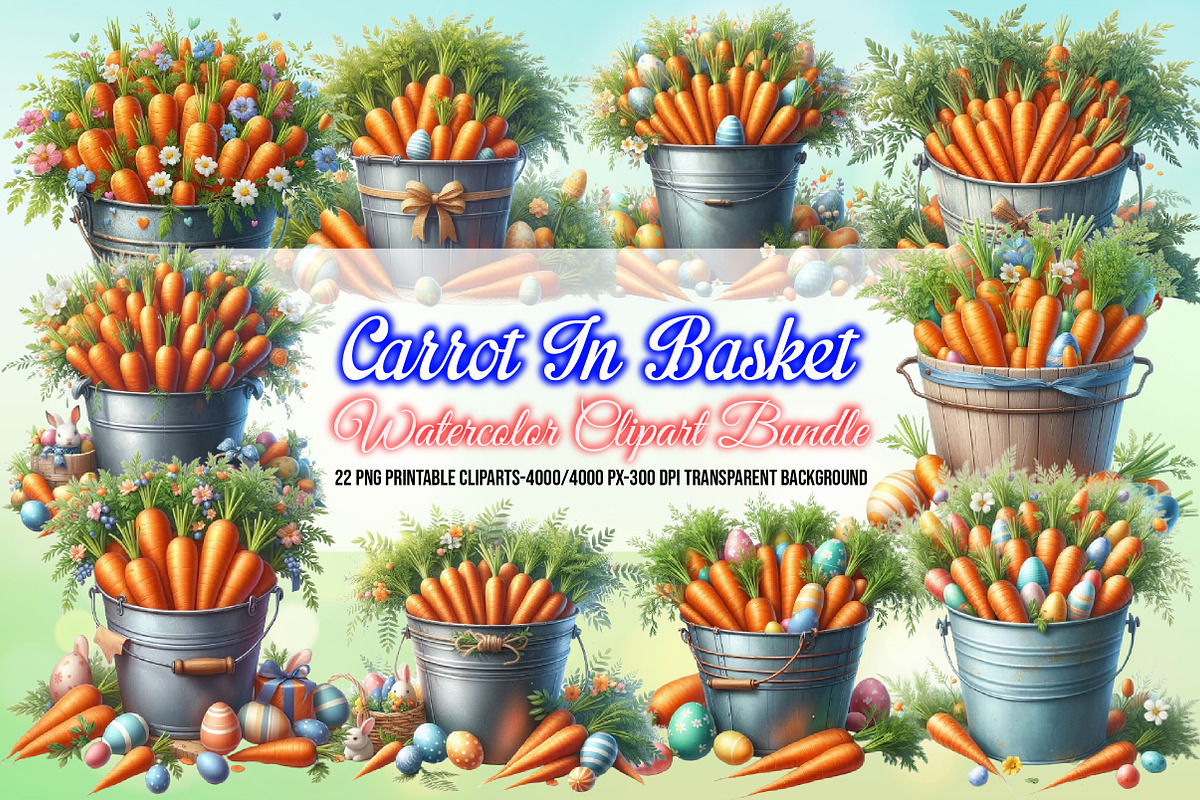 Watercolor Carrot in Basket Clipart, a Seasonal Illustration by Craft Nest (Photo 1 of 6)