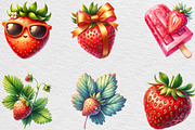 Watercolor Strawberry Clipart PNG, an Illustration by Black Bird Studio (Thumbnail 4 of 6)