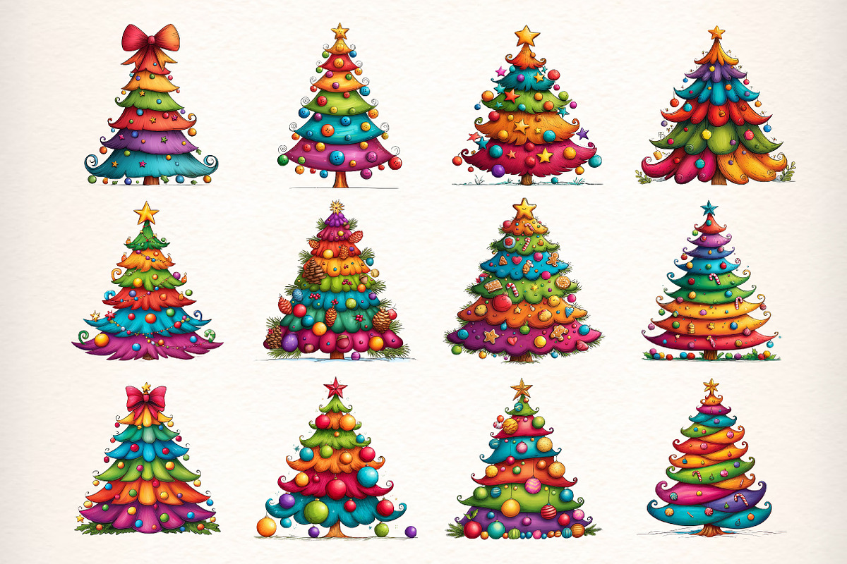 Whimsical Christmas Trees Clipart, an Illustration by Dream Creation (Photo 3 of 7)